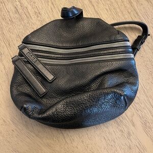 Kara black tumbled leather small double zipper backpack with dust bag